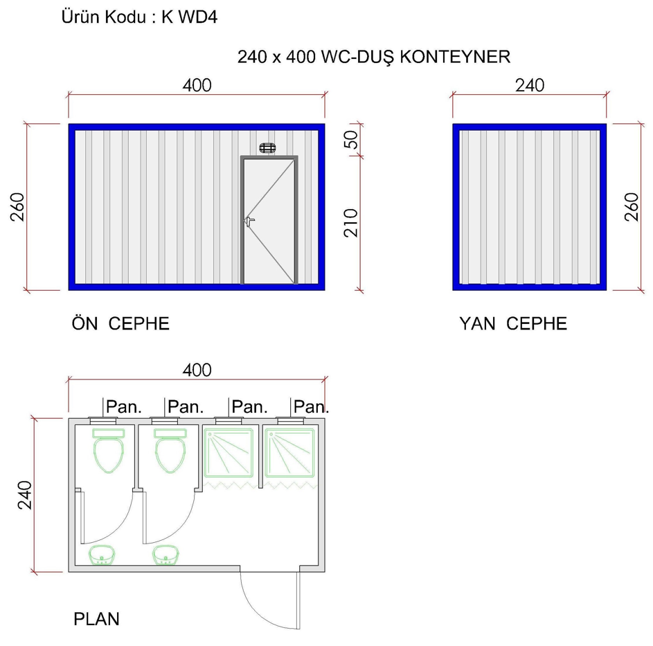 YENİ 240 x 400 WC DUŞ KONTEYNER
